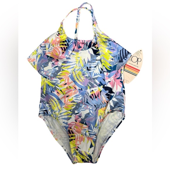 OCEAN PACIFIC Girls One-Piece Bathing Suit & Shorts, Pink/Purple, Size 5/6 - Picture 2 of 3